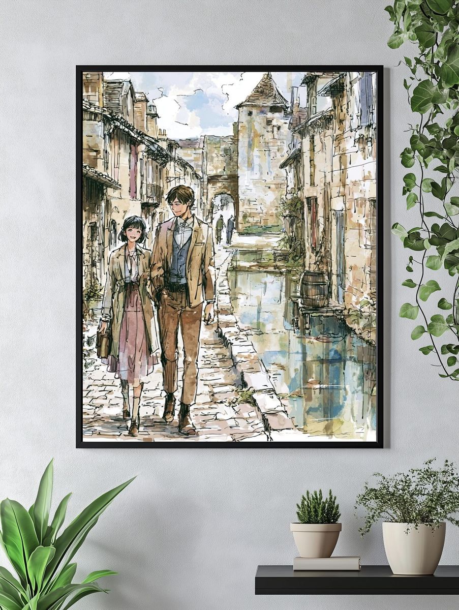 Canal Street Couple Illustration Poster. — room view 4