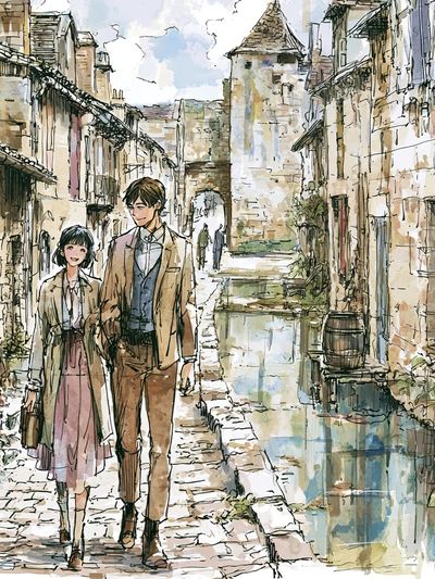 Canal Street Couple Illustration Poster. poster print