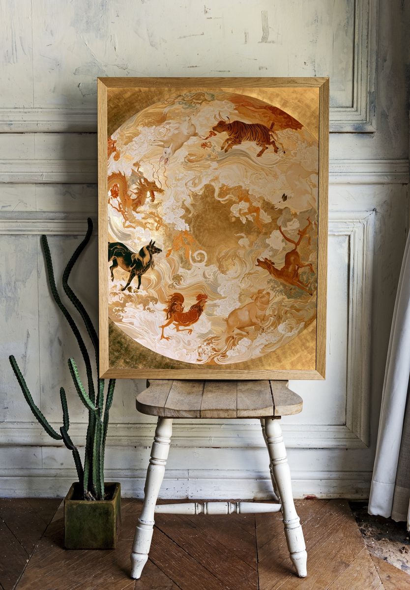 Celestial Zodiac Horses Illustration Poster. room preview