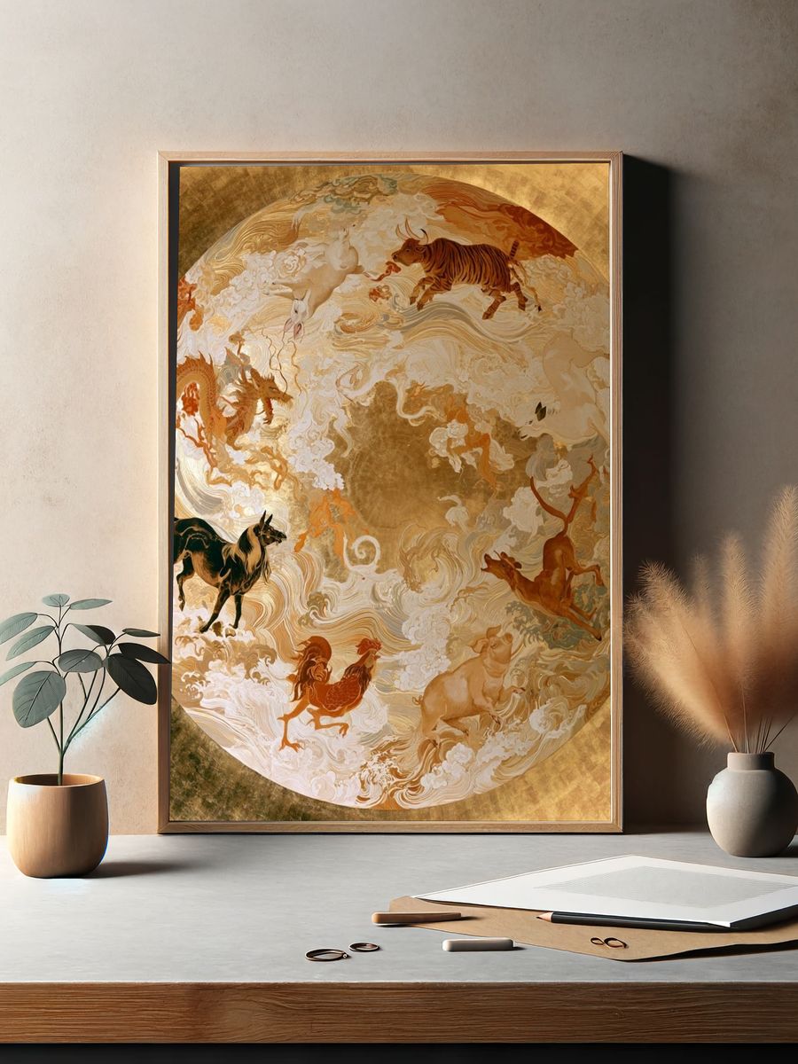 Celestial Zodiac Horses Illustration Poster. — room view 2
