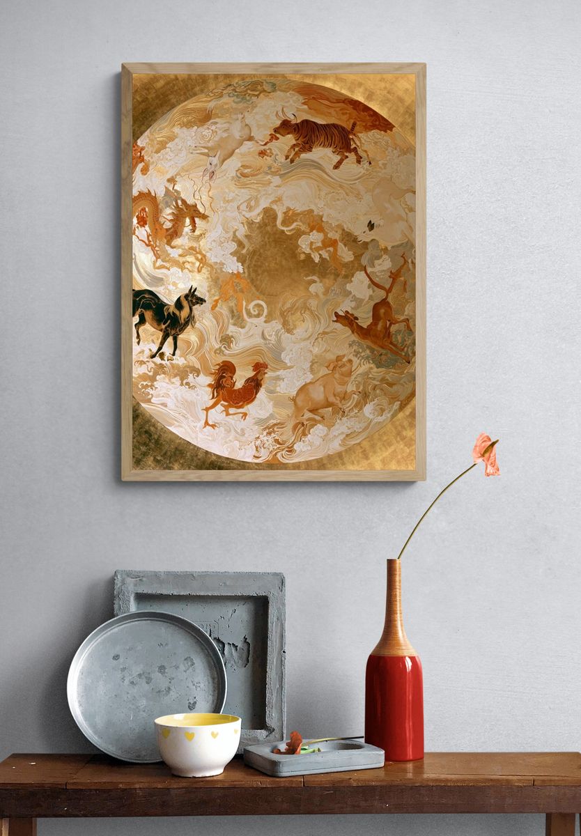 Celestial Zodiac Horses Illustration Poster. — room view 3