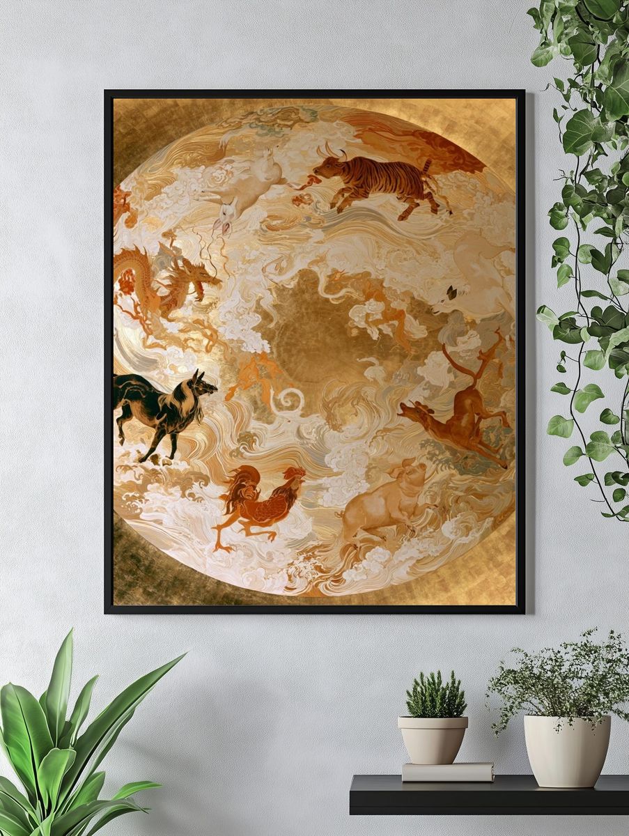 Celestial Zodiac Horses Illustration Poster. — room view 4