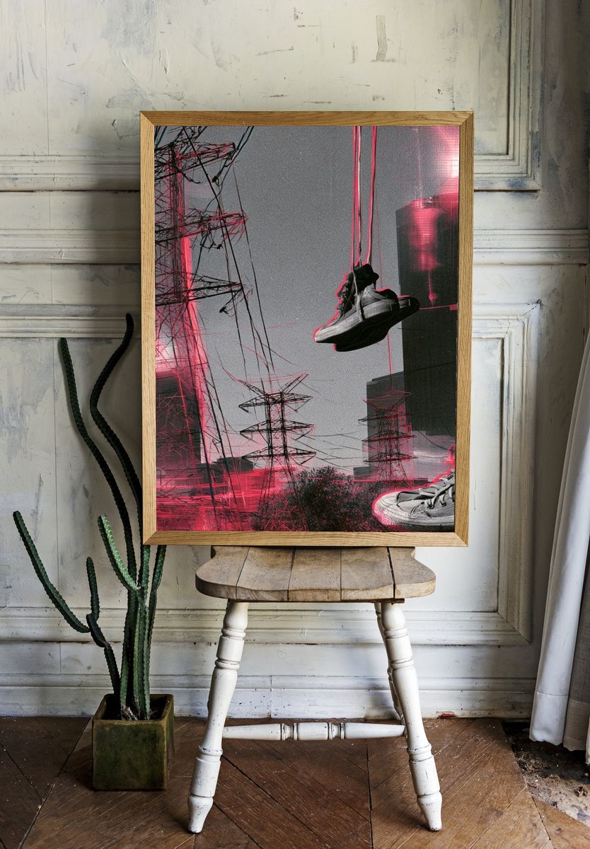 Neon Sneakers Cityscape Print. — room view 1