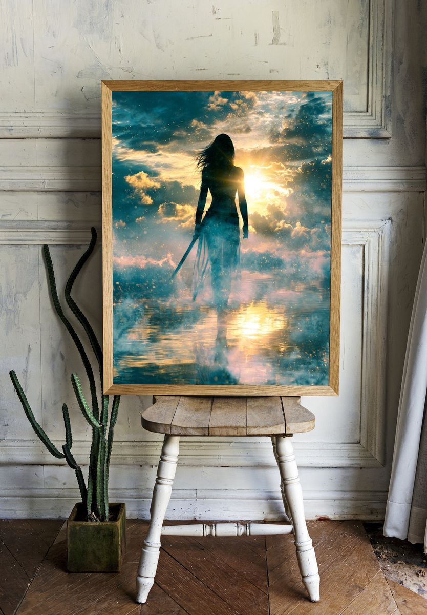 Silhouette at Sunrise Illustration Print. — room view 1