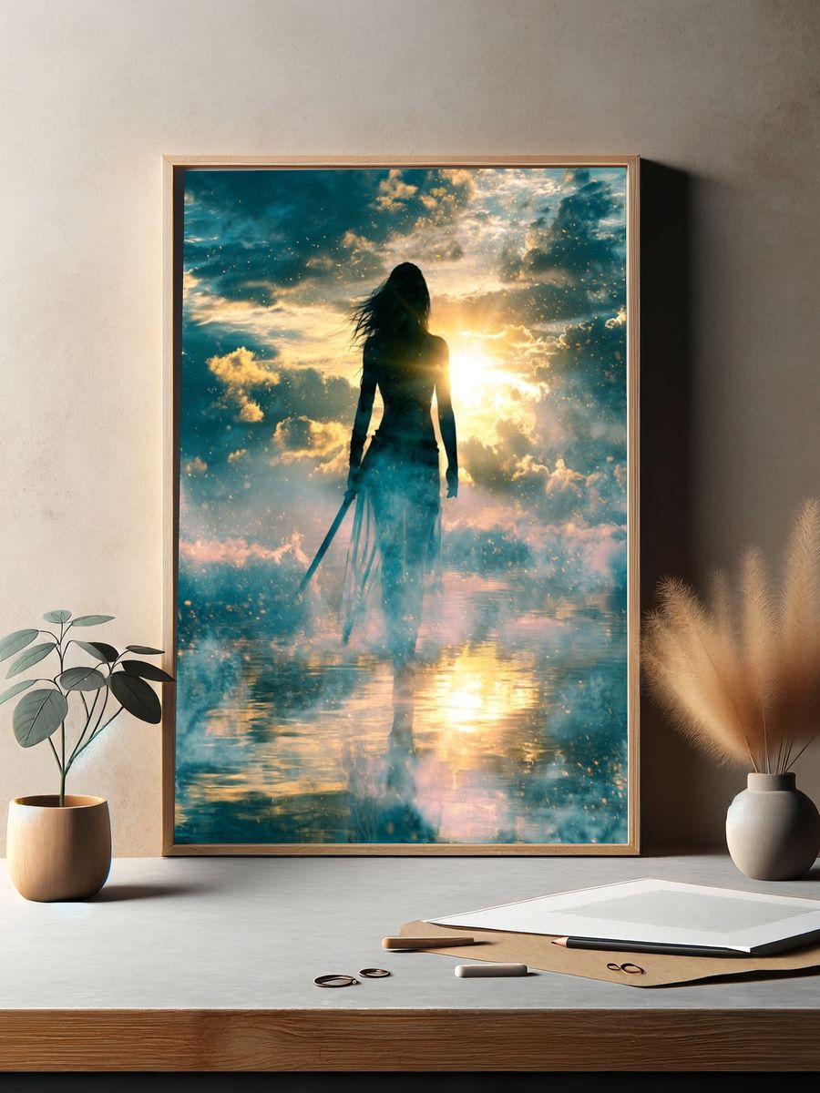 Silhouette at Sunrise Illustration Print. — room view 2