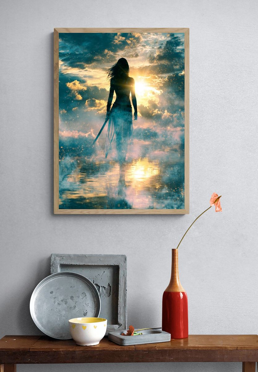 Silhouette at Sunrise Illustration Print. — room view 3