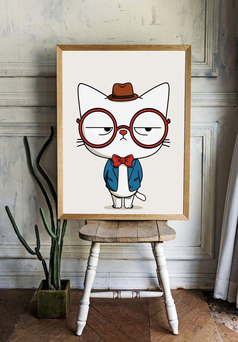 Hipster Cat Illustration Poster. room preview