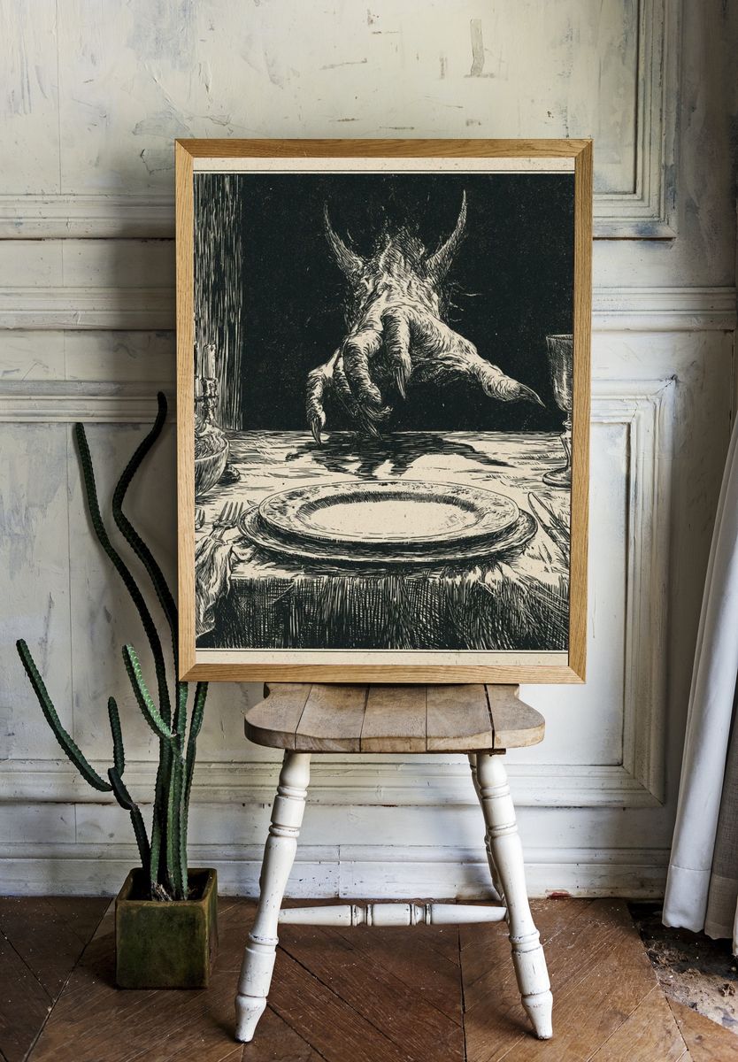 Monster Dinner Table Illustration Print. room preview