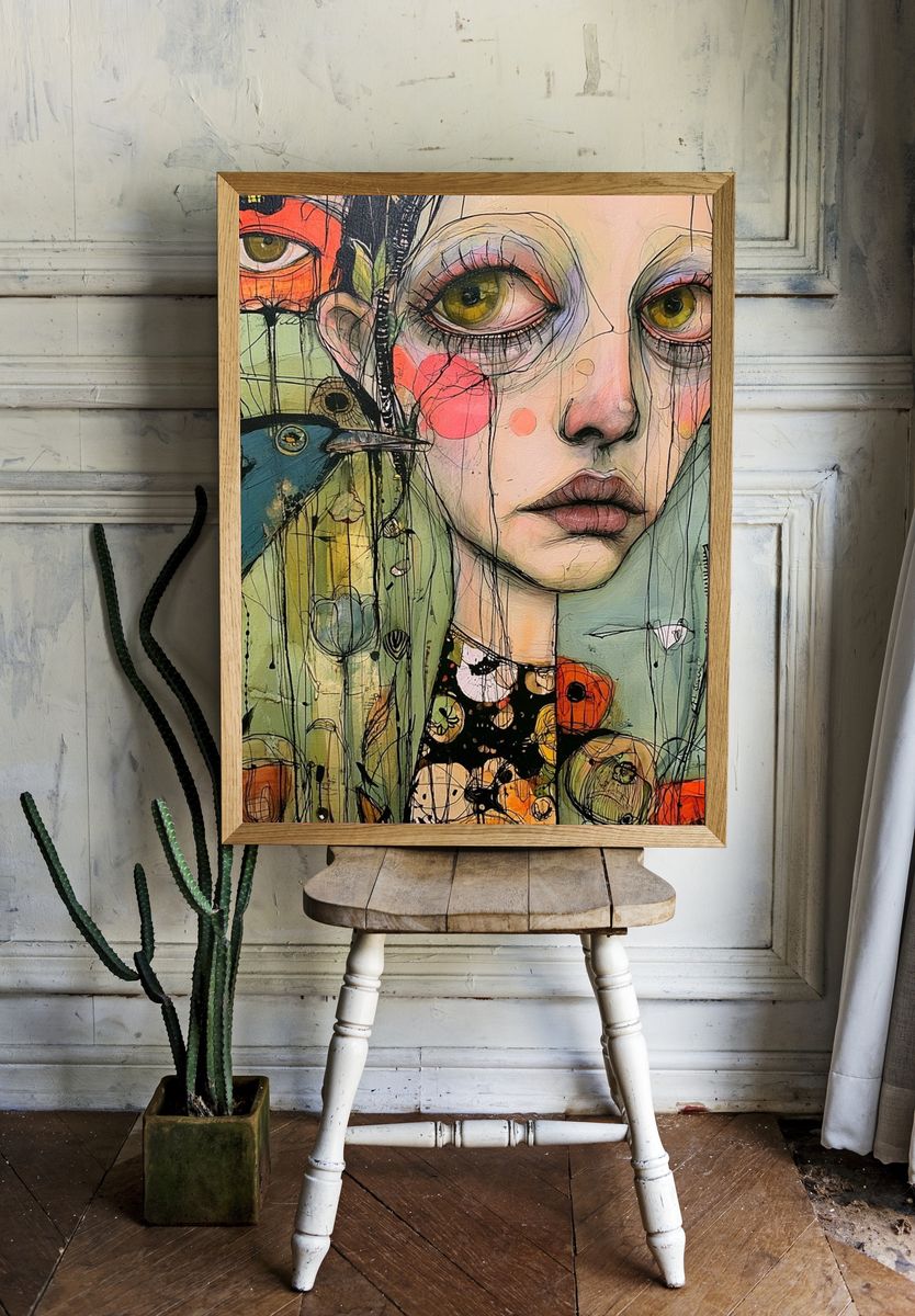 Surreal Girl Portrait Illustration Poster. — room view 1