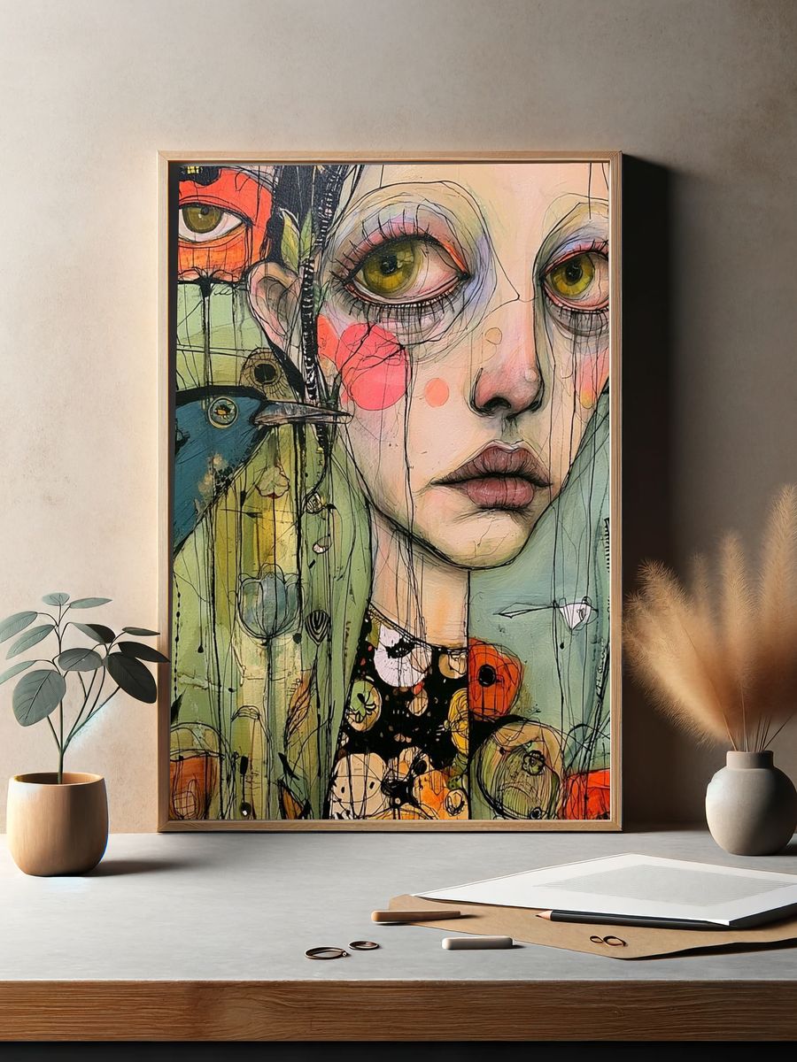 Surreal Girl Portrait Illustration Poster. — room view 2