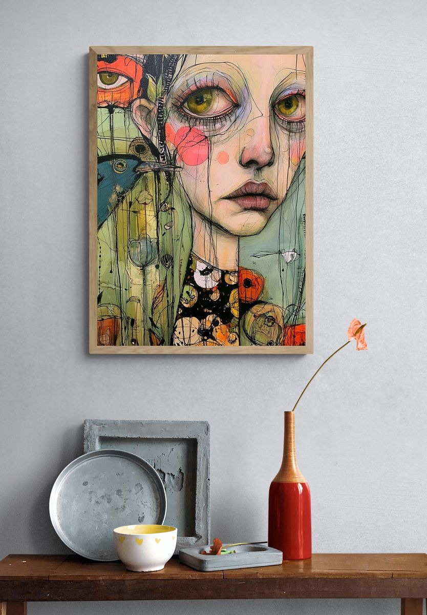 Surreal Girl Portrait Illustration Poster. — room view 3