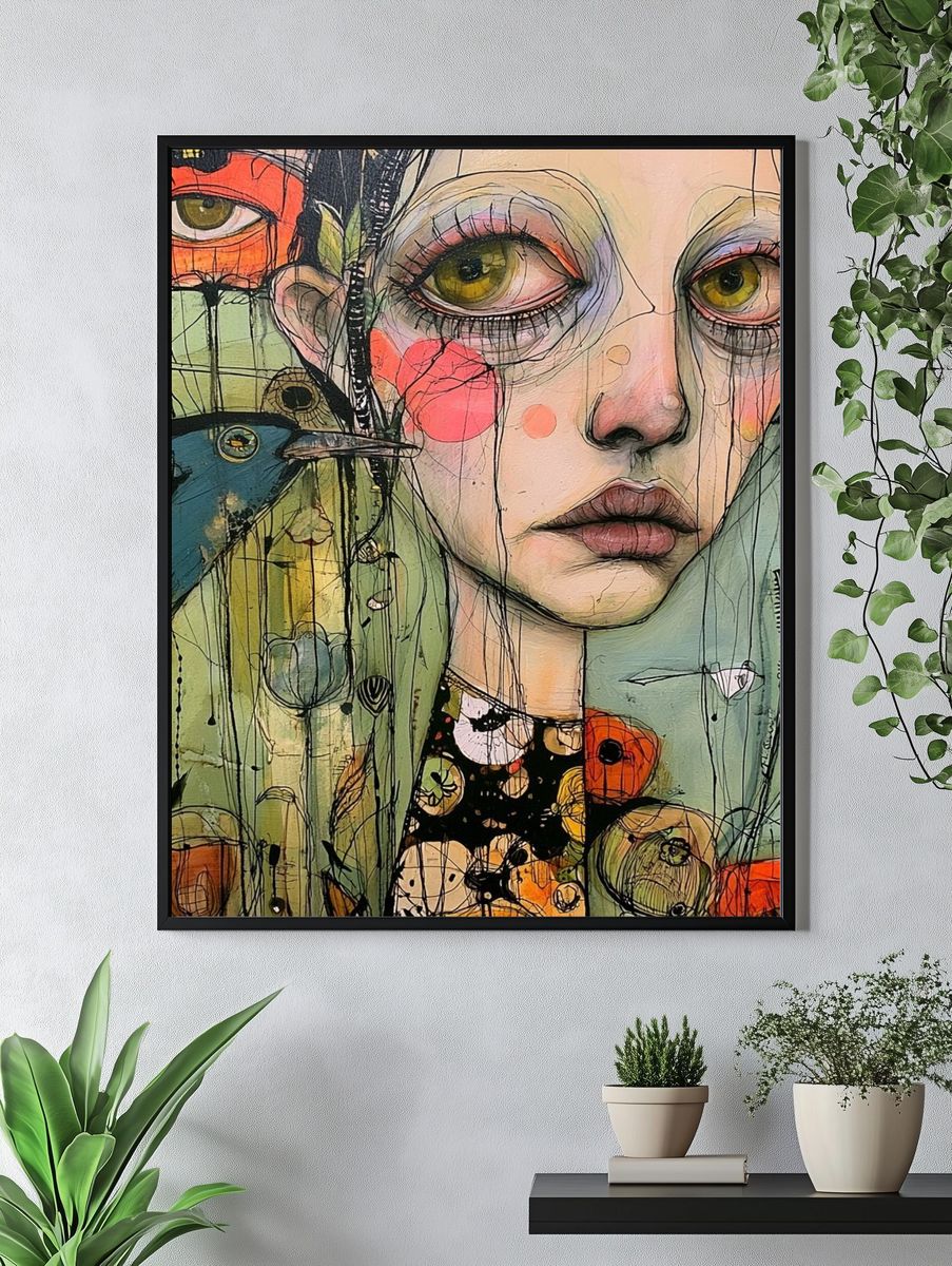 Surreal Girl Portrait Illustration Poster. — room view 4