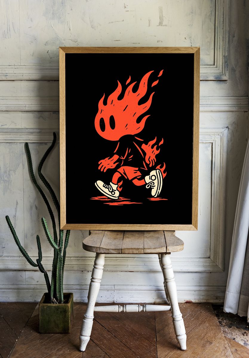 Flaming Runner Illustration Poster. room preview