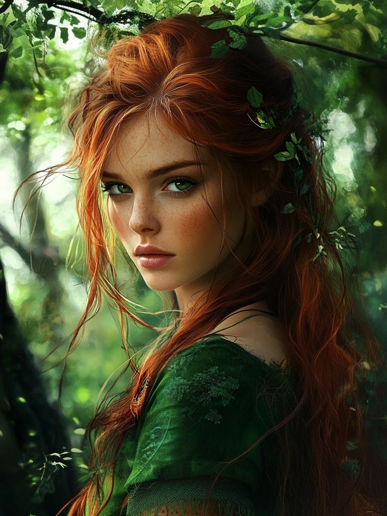 Forest Red-Haired Portrait Print. poster detail