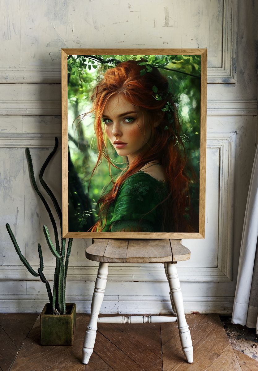 Forest Red-Haired Portrait Print. — room view 1