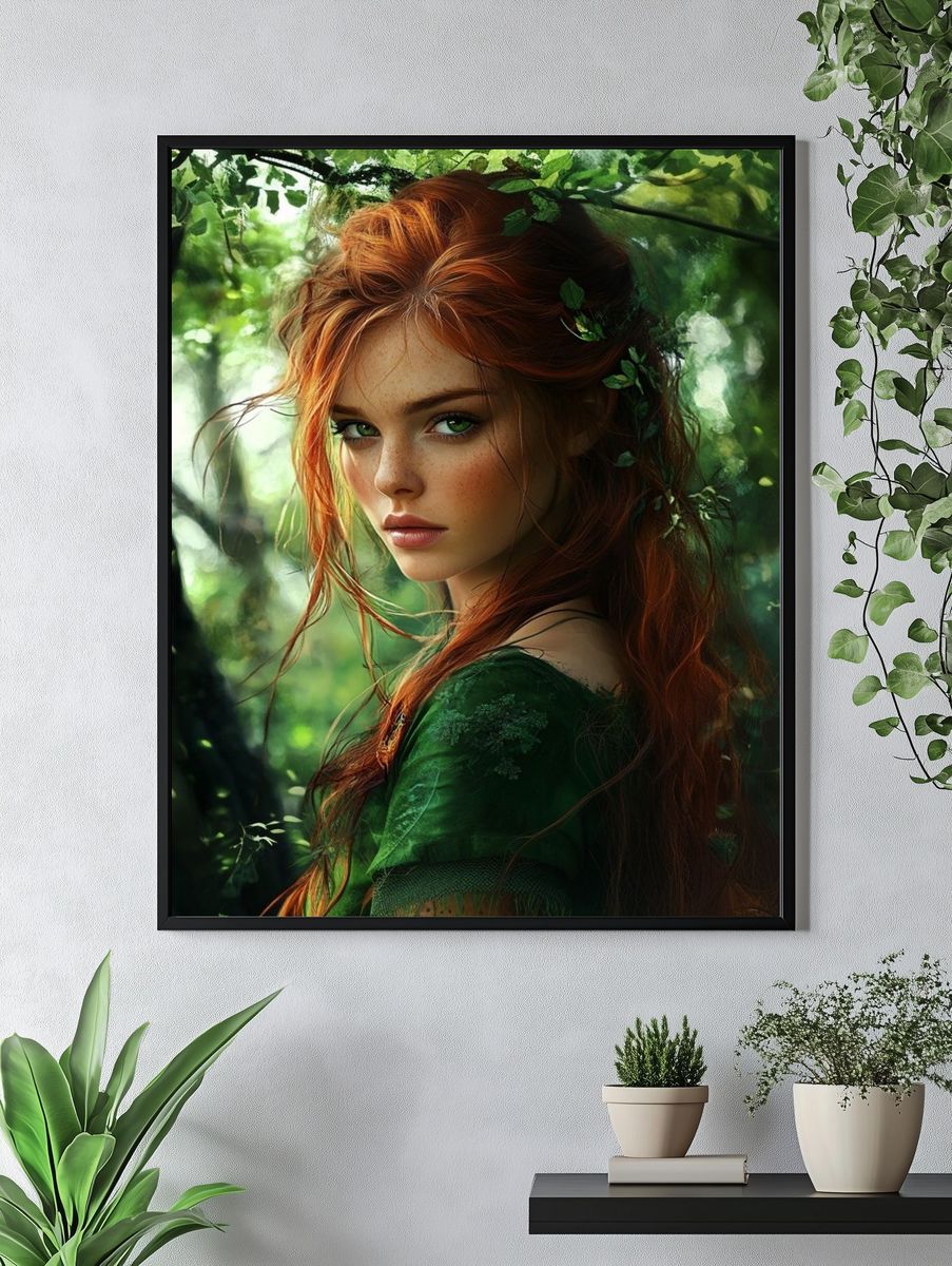 Forest Red-Haired Portrait Print. — room view 4