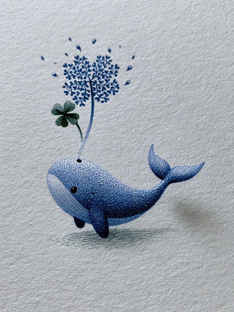 Whale and Clover Illustration Poster. poster detail
