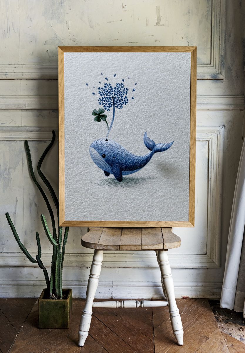 Whale and Clover Illustration Poster. — room view 1