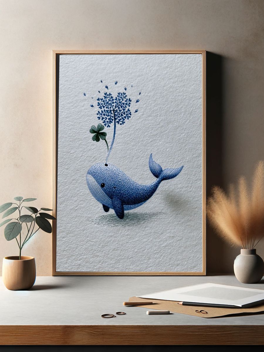 Whale and Clover Illustration Poster. — room view 2
