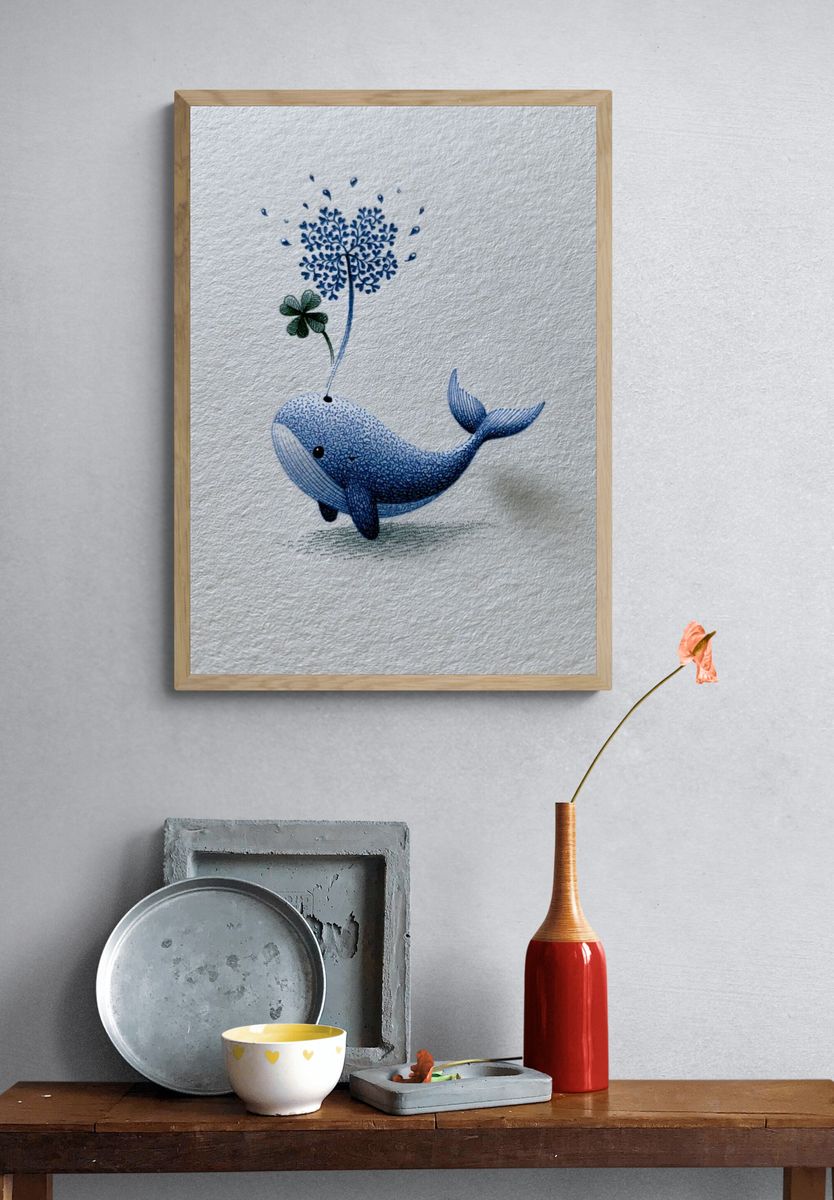 Whale and Clover Illustration Poster. — room view 3