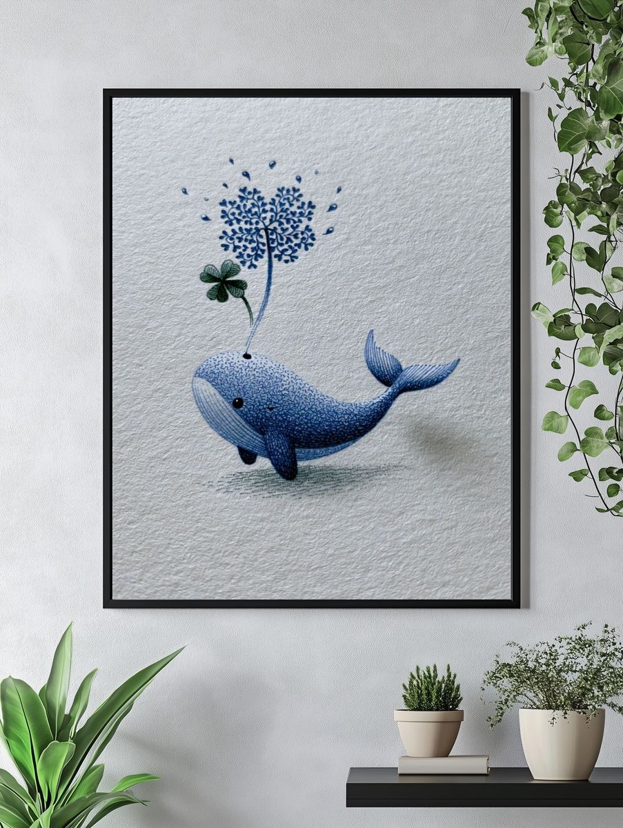 Whale and Clover Illustration Poster. — room view 4