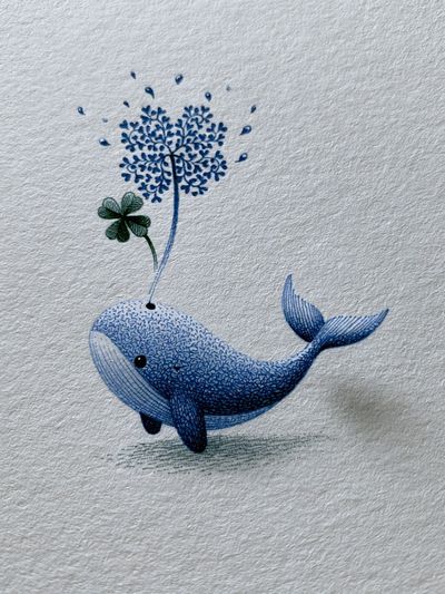 Whale and Clover Illustration Poster. poster