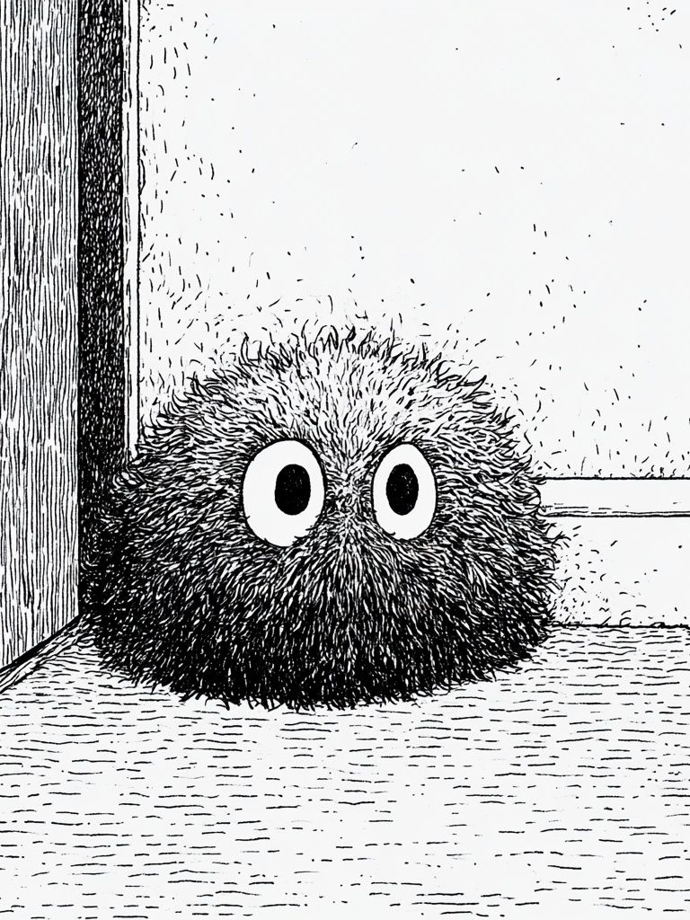 Fuzzy Creature Black-White Print. poster — illustration art