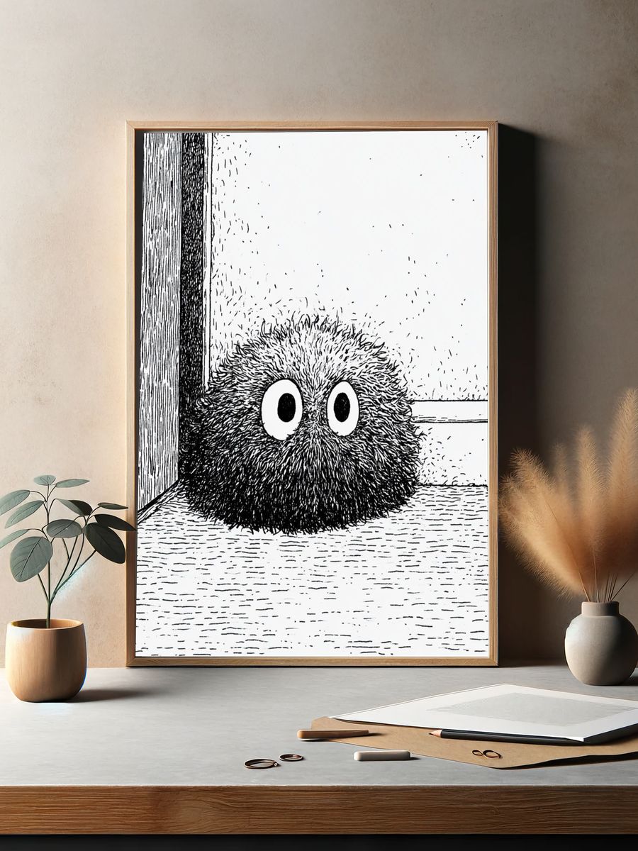 Fuzzy Creature Black-White Print. — room view 2