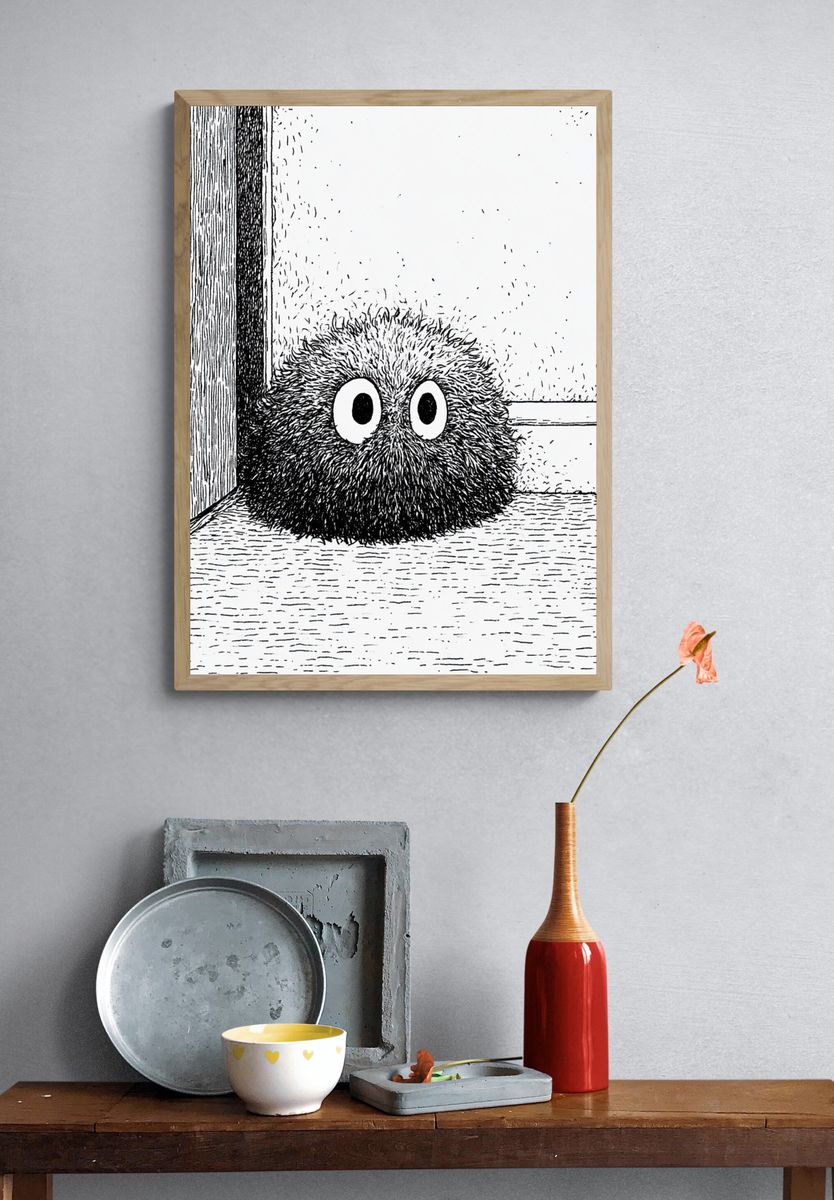Fuzzy Creature Black-White Print. — room view 3