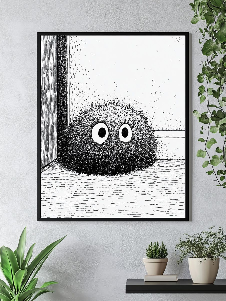 Fuzzy Creature Black-White Print. — room view 4