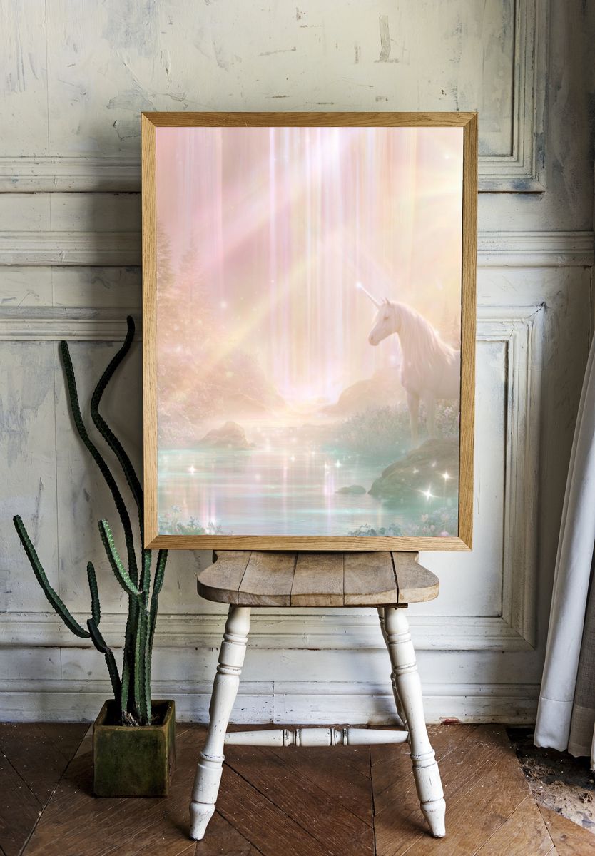 Enchanted Unicorn Forest Print. room preview