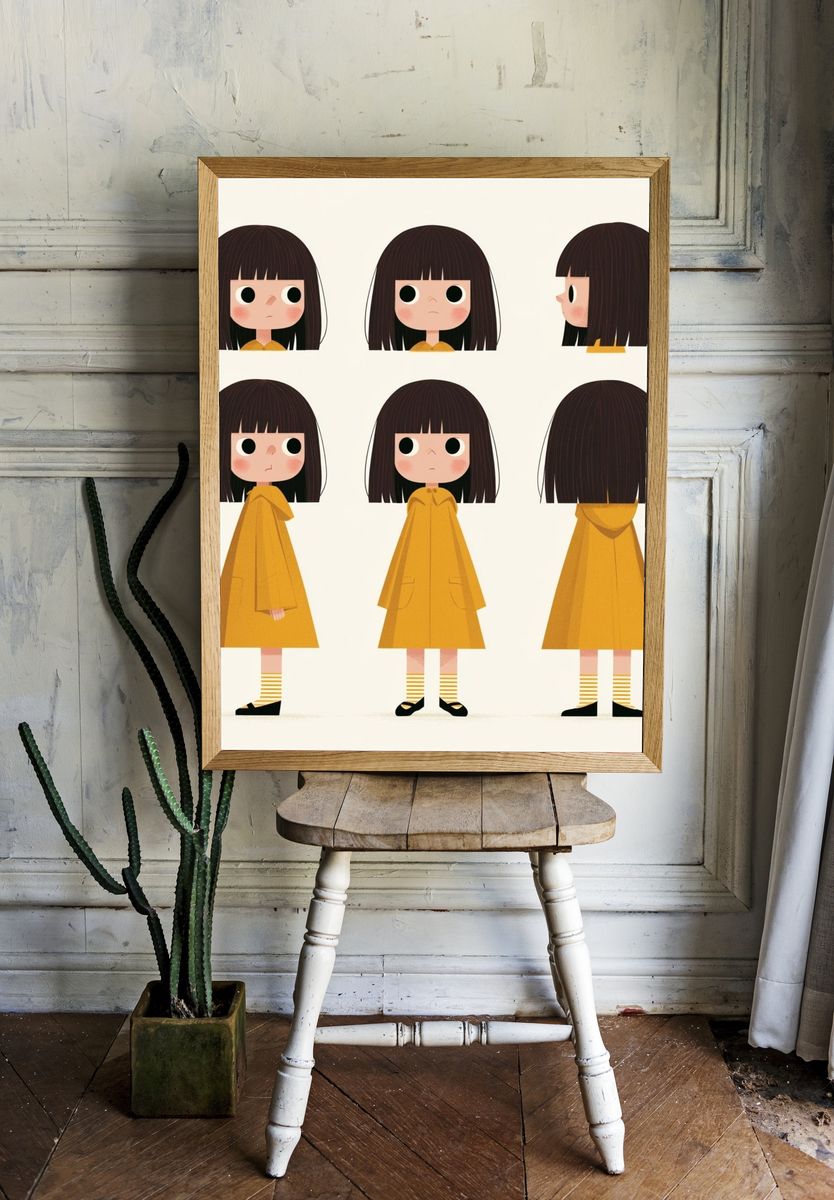 Girl Character Turnaround Illustration Poster. room preview