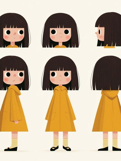 Girl Character Turnaround Illustration Poster.
