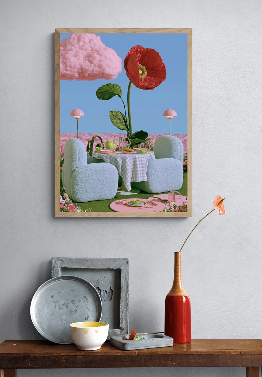 Surreal Floral Picnic Illustration Poster. — room view 3