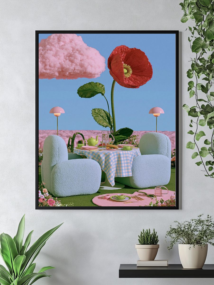 Surreal Floral Picnic Illustration Poster. — room view 4
