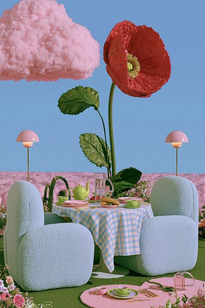 Surreal Floral Picnic Illustration Poster. poster