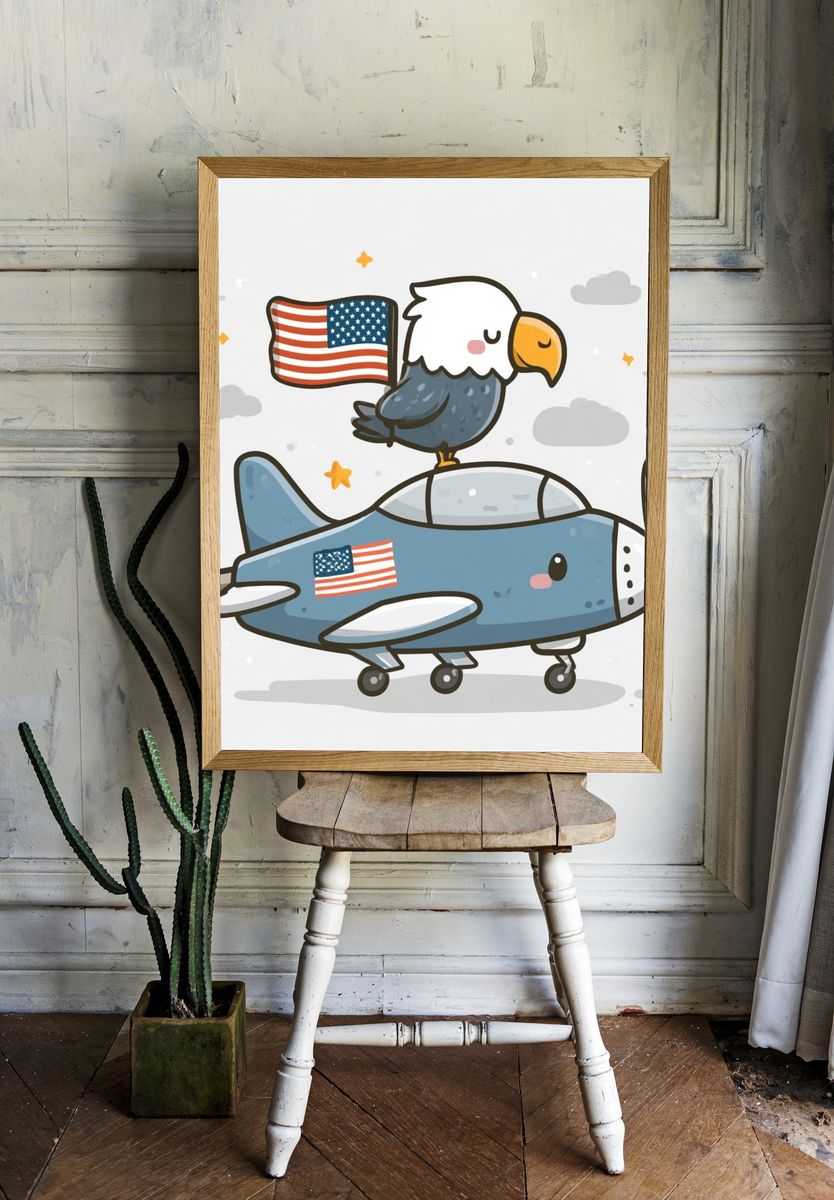 Patriotic Eagle Airplane Illustration Poster. room preview