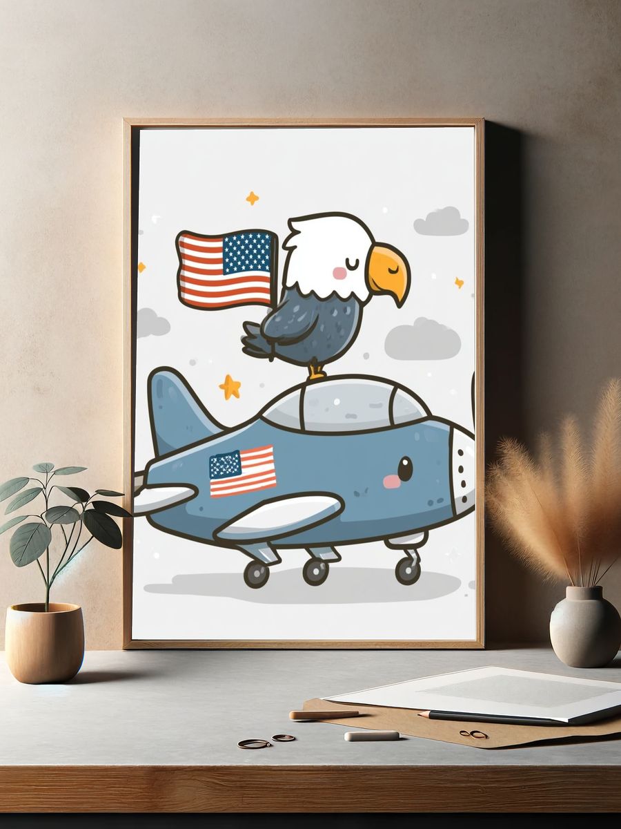 Patriotic Eagle Airplane Illustration Poster. — room view 2