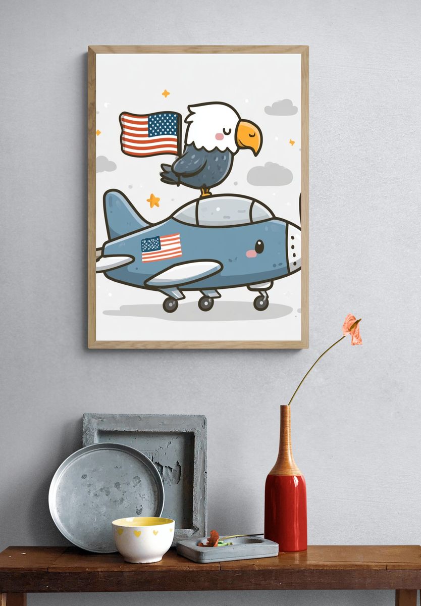 Patriotic Eagle Airplane Illustration Poster. — room view 3