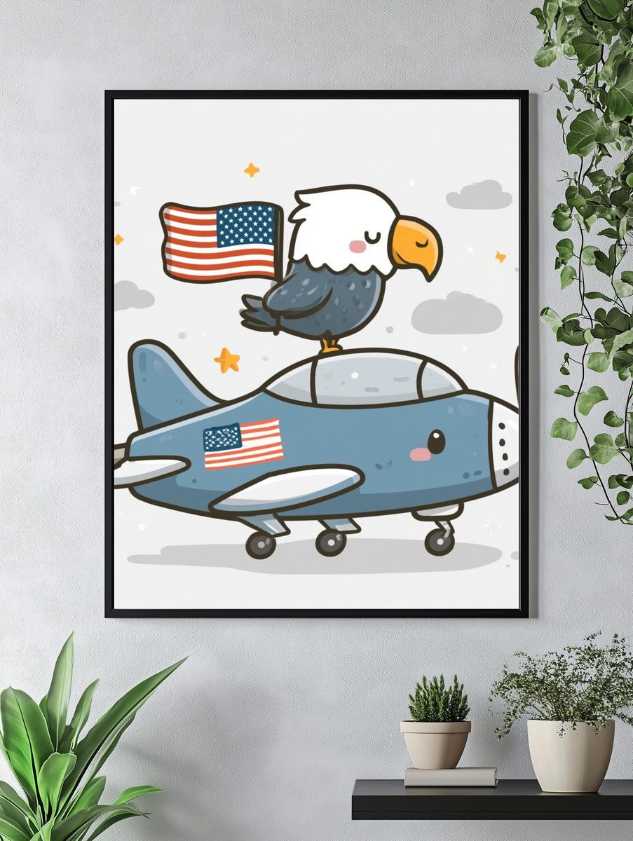Patriotic Eagle Airplane Illustration Poster. — room view 4