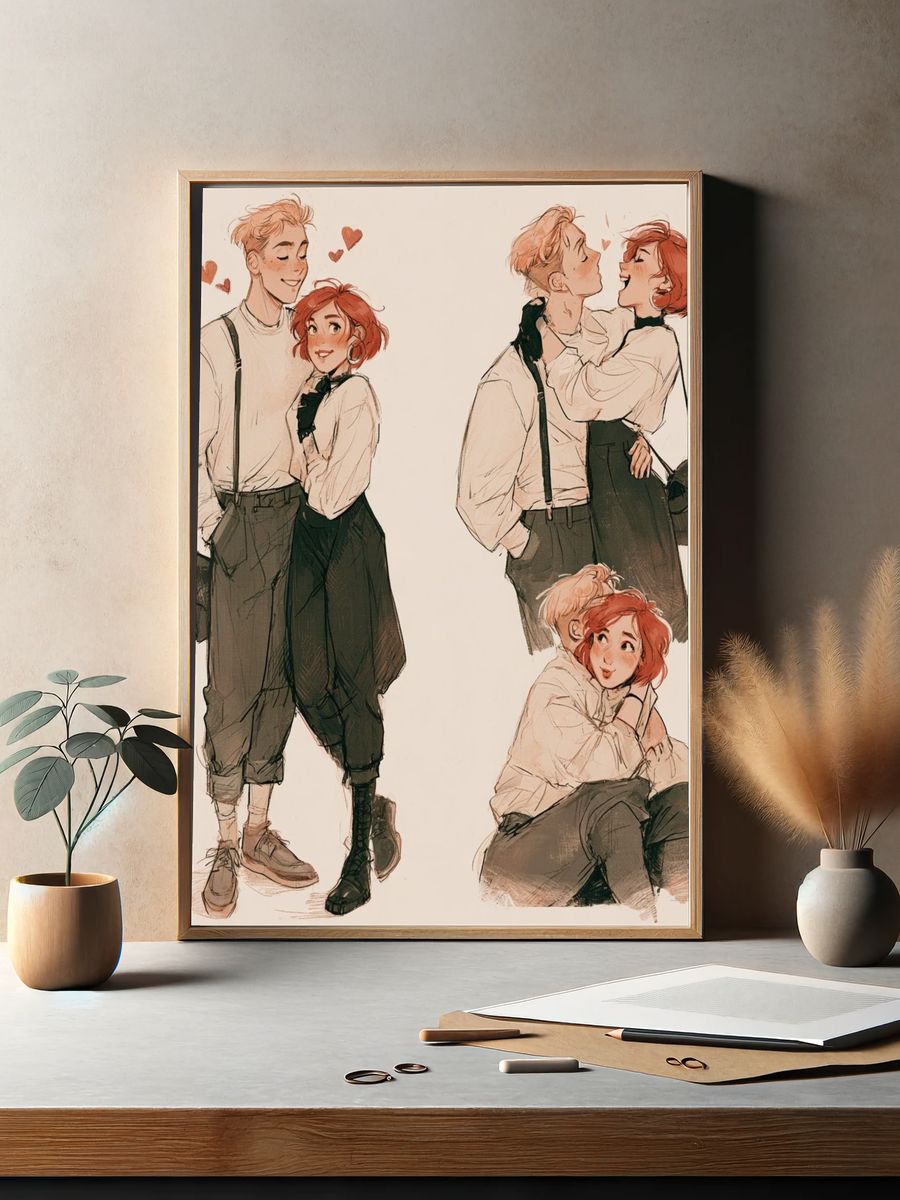 Romantic Couple Sketch Poster. — room view 2