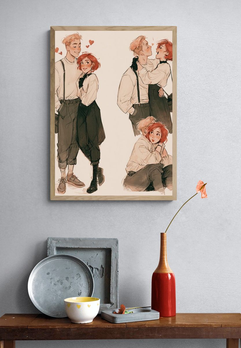 Romantic Couple Sketch Poster. — room view 3