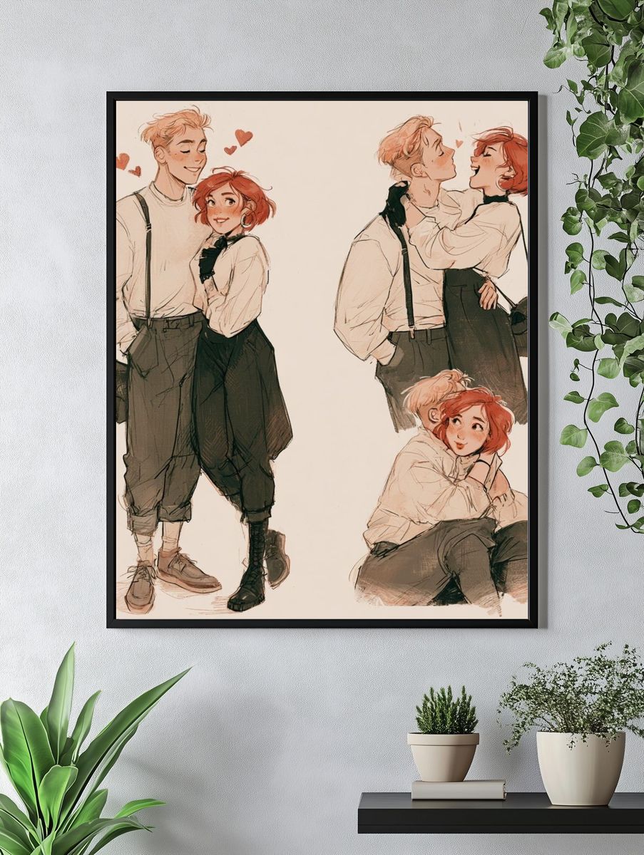 Romantic Couple Sketch Poster. — room view 4