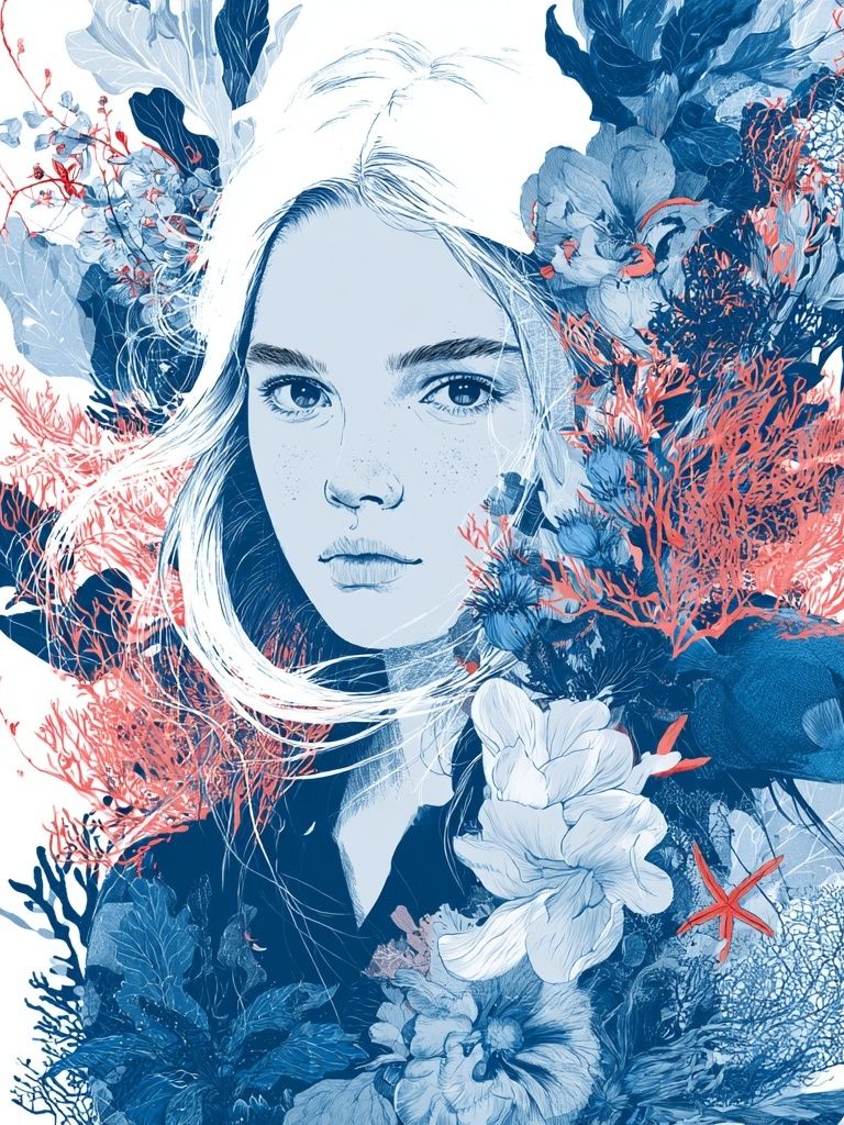 Coral Bloom Portrait Illustration Poster. poster — illustration art