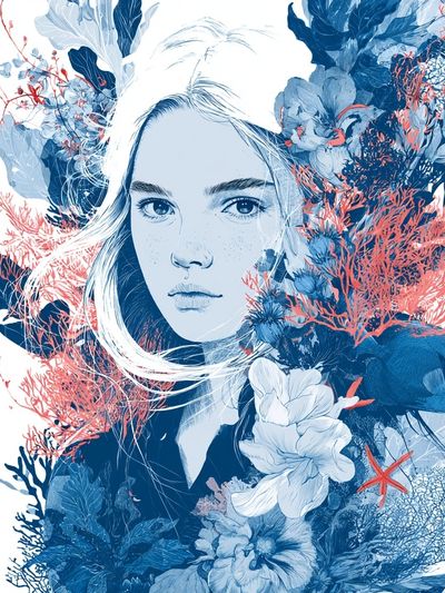 Coral Bloom Portrait Illustration Poster. poster
