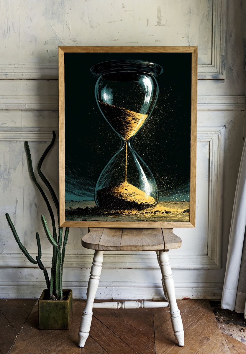 Surreal Hourglass Illustration Poster. — room view 1