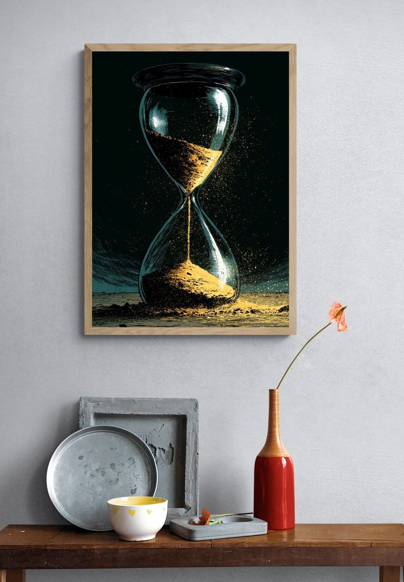 Surreal Hourglass Illustration Poster. — room view 3
