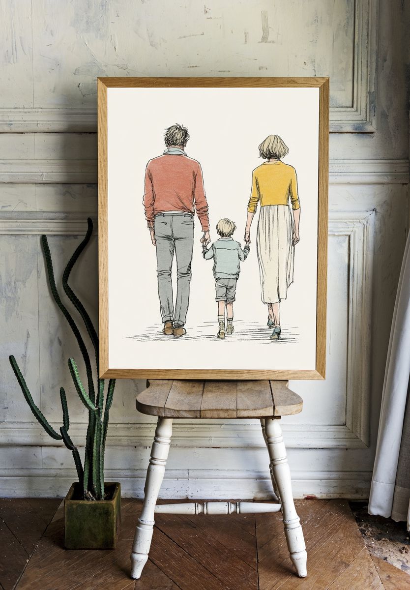 Family Walk Illustration Poster. — room view 1