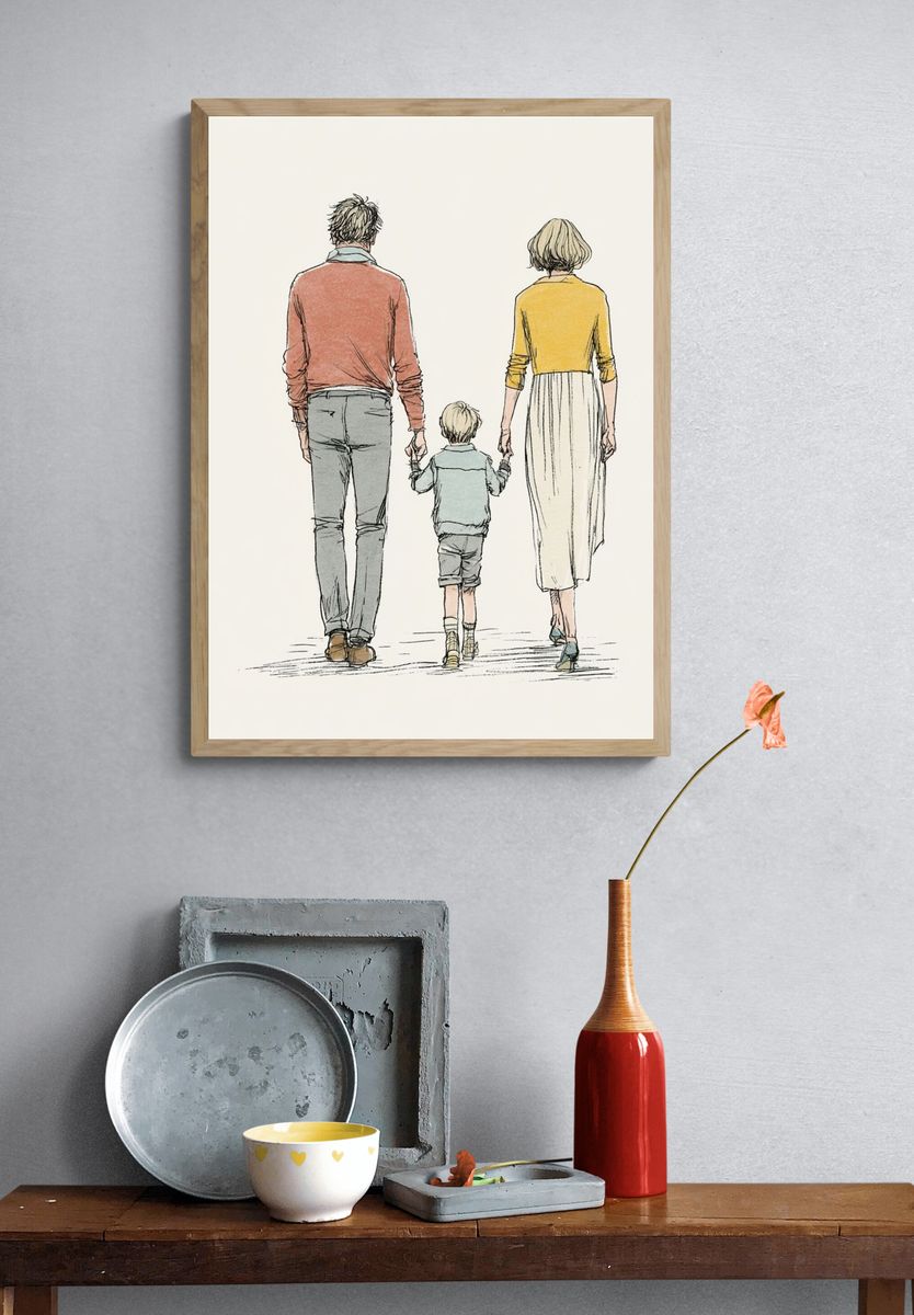Family Walk Illustration Poster. — room view 3