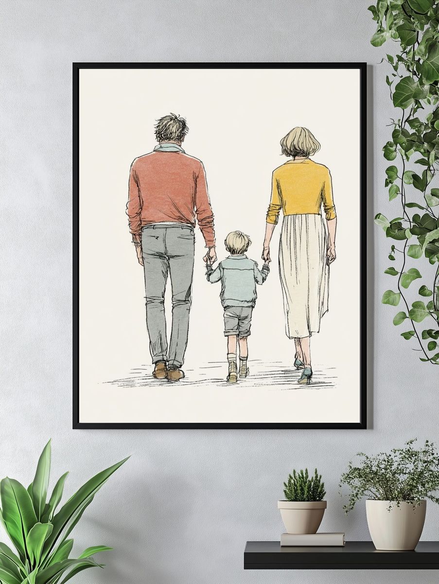 Family Walk Illustration Poster. — room view 4